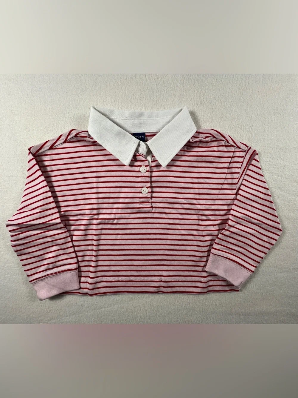 NWT Old Navy Toddler Long Sleeve Striped Rugby Polo Shirt 18-24M Red Pink White